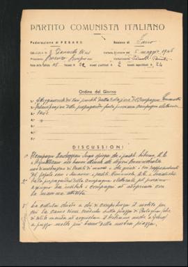 Verbale della riunione del 5 maggio 1946 della Cellula numero 3 Giannetto Dini della Sezione di F...