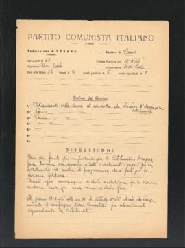 Verbale della riunione del 18 aprile 1946 della Cellula numero 40 della Sezione di Fano del Parti...