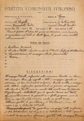 Verbale della riunione del 4 febbraio 1949 della Cellula numero 12 Sangallo della Sezione di Fano...