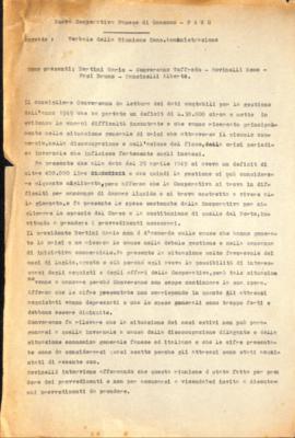 &quot;Nuova Cooperativa Fanese di Consumo - Fano. Verbale della riunione [del] Cons[iglio di] Amm...