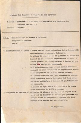 &quot;Riunione del Comitato di segreteria del 23/7/[1]947&quot;