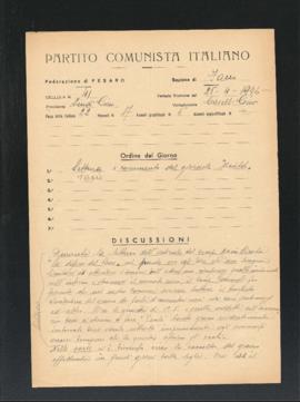 Verbale della riunione del 25 aprile 1946 della Cellula numero 41 della Sezione di Fano del Parti...