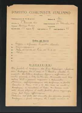 Verbale della riunione del 14 settembre 1946 della Cellula numero 3 Giannetto Dini della Sezione ...