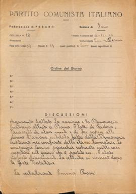 Verbale della riunione del 16 dicembre 1946 della Cellula numero 18 della Sezione di Fano del Par...