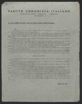 Direttiva della Federazione del Partito comunista italiano - PCI di Pesaro e Urbino per i responsabili dell'Agitazione e propaganda di tutte le sezioni della provincia